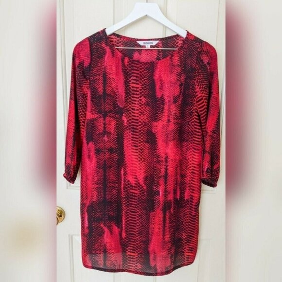BB Dakota Red Snake Print Long Sleeve Tunic Dress - Picture 1 of 8